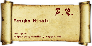 Petyka Mihály névjegykártya
